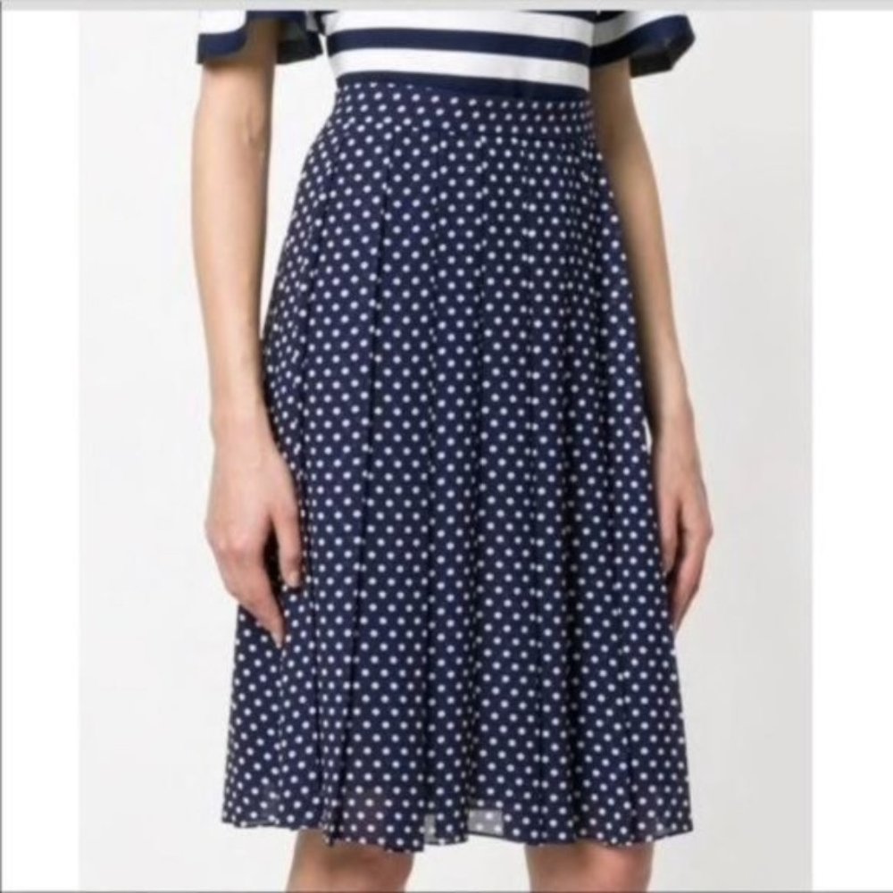 MICHAEL Michael Kors Women's Blue Pleated Polka Dot Skirt Midi Size‎ 14 Lined